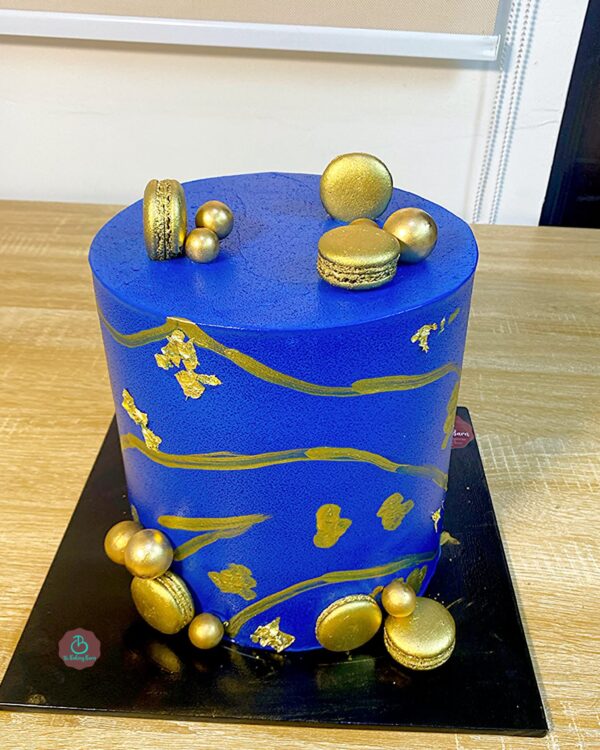 Blue and Gold Celebration Cake